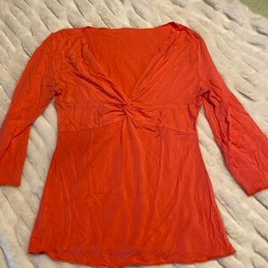 Victoria’s Secret, coral colored V-neck, knot front three-quarter sleeve top
